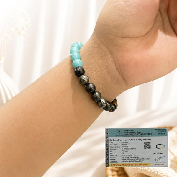 Money Magnet Crystal Bracelet for Men & Women | Tiger Eye, Citrine, Green Aventurine & Pyrite Natural Stone Beads | Wealth, Prosperity, Good Luck & Positive Energy | Stretchable Crystal Jewelry
