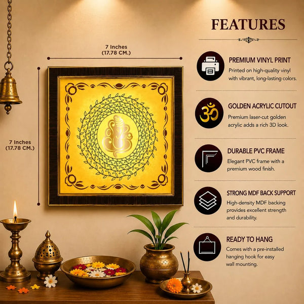 Lord Ganesha Wall Frame | 3D Golden Acrylic Ganpati Wall Decor | Vastu Wall Hanging for Home Entrance | Pooja Room Decoration