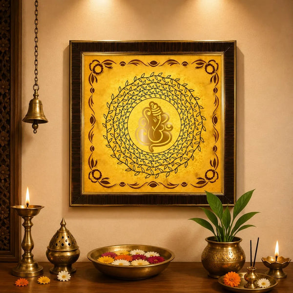 Lord Ganesha Wall Frame | 3D Golden Acrylic Ganpati Wall Decor | Vastu Wall Hanging for Home Entrance | Pooja Room Decoration