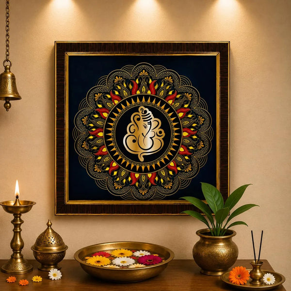 Lord Ganesha Wall Frame | 3D Golden Acrylic Ganpati Wall Decor | Vastu Wall Hanging for Home Entrance | Pooja Room Decoration