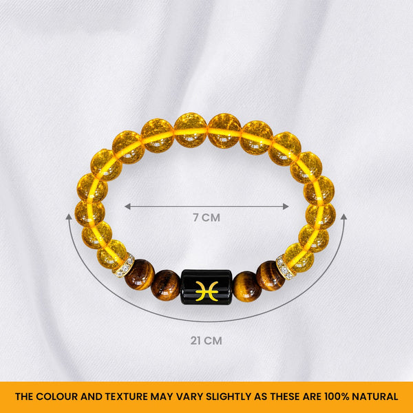 Pisces Zodiac Bracelet for Men & Women | Natural Citrine & Tiger Eye Crystal Beads | Good Luck, Prosperity, Confidence & Positive Energy | Stretchable Crystal Bracelet