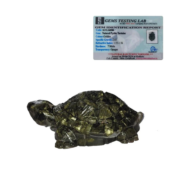 Natural Pyrite Tortoise (Kachhua) | Certified Pyrite Crystal Tortoise for Wealth, Prosperity, Good Luck & Positive Energy | Feng Shui & Vastu Turtle for Home, Office & Business Decor
