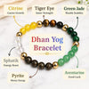 Dhan Yog Crystal Bracelet for Men & Women | Citrine, Tiger Eye, Green Jade, Green Aventurine, Sphatik & Pyrite Crystals | Wealth, Good Luck & Positive Energy | Stretchable Crystal Bracelet