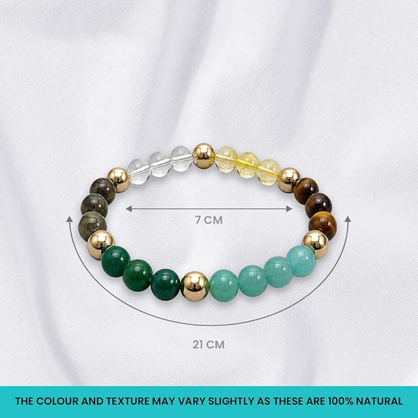Dhan Yog Crystal Bracelet for Men & Women | Citrine, Tiger Eye, Green Jade, Green Aventurine, Sphatik & Pyrite Crystals | Wealth, Good Luck & Positive Energy | Stretchable Crystal Bracelet