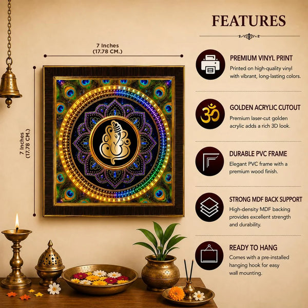 Lord Ganesha Wall Frame | 3D Golden Acrylic Ganpati Wall Decor | Vastu Wall Hanging for Home Entrance | Pooja Room Decoration