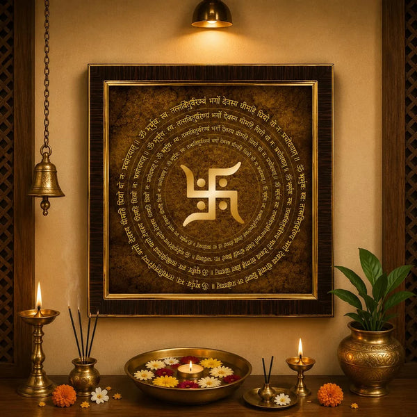 Golden Acrylic Swastik Wall Frame | Vastu Wall Decor for Home Entrance | Pooja Room Wall Hanging | Religious Decor for Home & Office