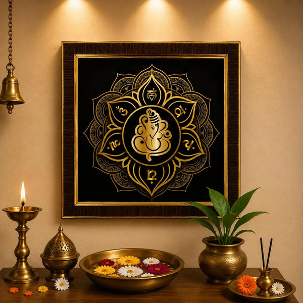 Lord Ganesha Wall Frame | 3D Golden Acrylic Ganpati Wall Decor | Vastu Wall Hanging for Home Entrance | Pooja Room Decoration