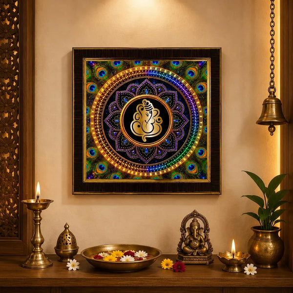 Lord Ganesha Wall Frame | 3D Golden Acrylic Ganpati Wall Decor | Vastu Wall Hanging for Home Entrance | Pooja Room Decoration