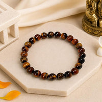 Tiger Eye Stone Bracelet for Men & Women | Natural Tiger Eye Crystal Beads | Good Luck, Confidence & Positive Energy | Stretchable Crystal Bracelet