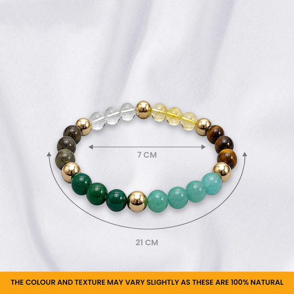 Dhan Yog Crystal Bracelet for Men & Women | Citrine, Tiger Eye, Green Jade, Green Aventurine, Sphatik & Pyrite Crystals | Wealth, Good Luck & Positive Energy | Stretchable Crystal Bracelet