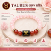 Taurus Zodiac Bracelet | Natural Rose Quartz & Carnelian Crystal Beads for Men & Women | Love, Confidence, Motivation & Positive Energy | Stretchable Bracelet