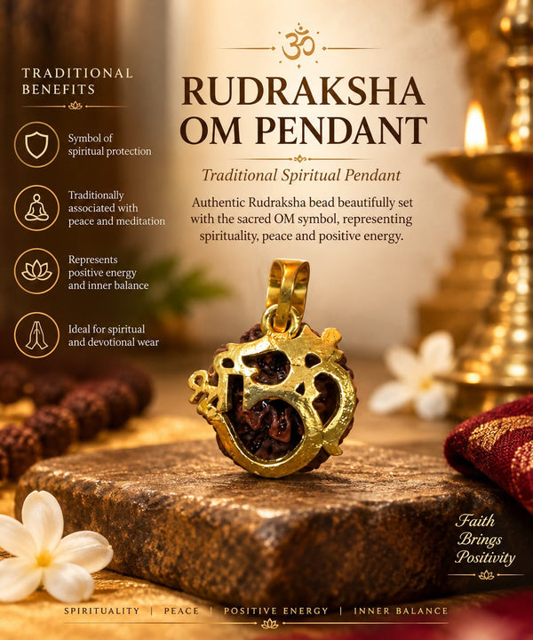 Rudraksha Om Pendant for Spirituality, Peace, Positive Energy & Inner Balance | Traditional Hindu Religious Pendant for Daily Wear, Meditation & Devotional Gifting
