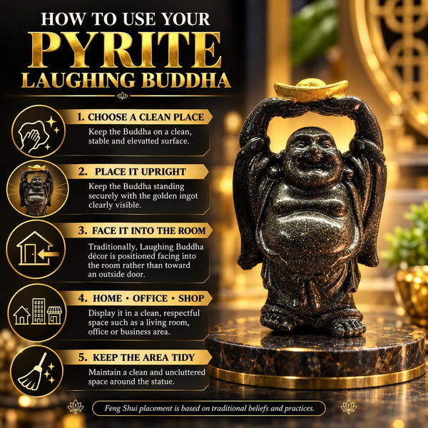 Pyrite Laughing Buddha Statue for Wealth, Prosperity, Good Luck & Positive Energy | Feng Shui & Vastu Décor for Home, Office & Business